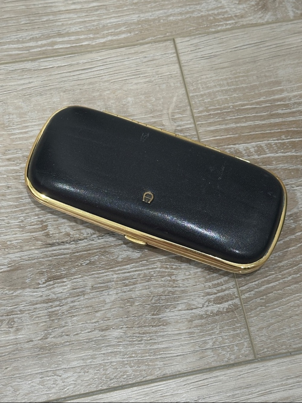 Etienne Aigner Black and Gold Eyeglass Case